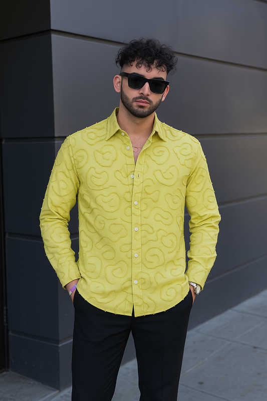 Premium Green Lycra Shirt with Designer Thread Work – Luxury Solid Collection