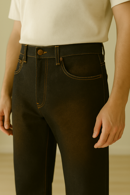 Baggy Fit Jeans for Men – Premium Faded Brown Over Black | Imported Lycra Fabric | Ultra Soft & Stretchable