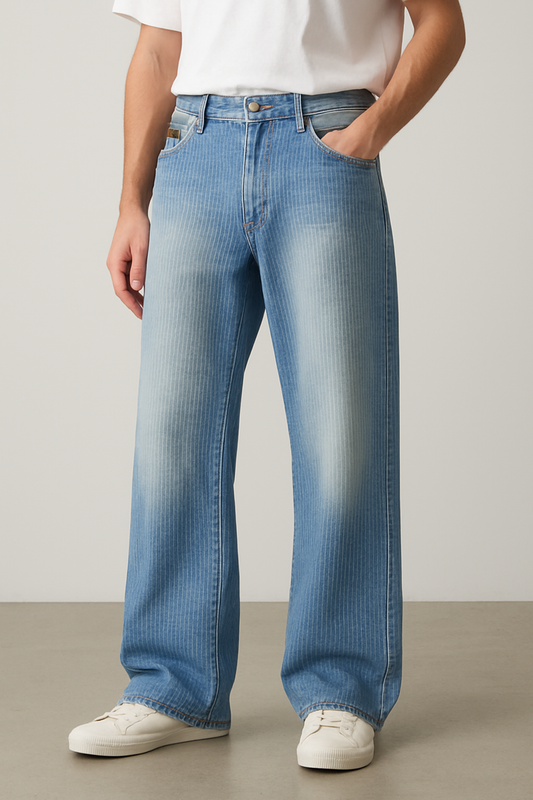 Men’s Light Blue Straight-Fit Jeans With Subtle Front Fade