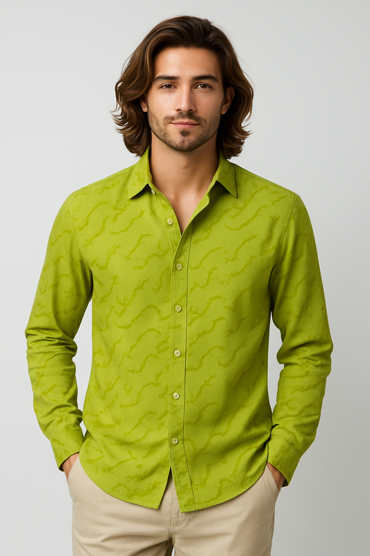 Lime Raised-Pattern Designer Shirt
