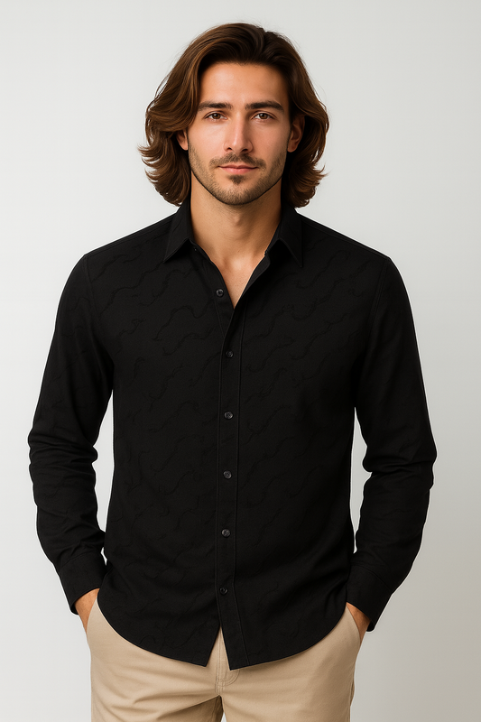 Black Raised-Pattern Designer Shirt