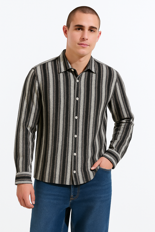 Men’s Premium Striped Shirt – Black & Grey Full Sleeve Casual Shirt