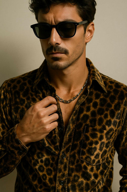 Men's Tiger Print Velvet Shirt – Bold Designer Statement Shirt for Party & Casual Wear