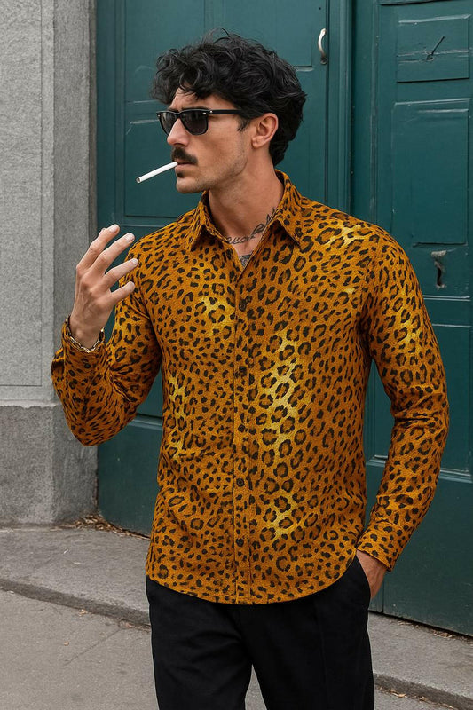 Men's Tiger Print Velvet Shirt – Bold Designer Statement Shirt for Party & Casual Wear
