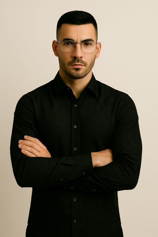 Premium Satin Lycra Shirt for Men – Embossed Designer Pattern | Luxury Party Wear Full Sleeve Shirt